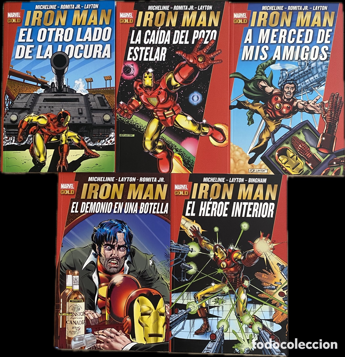 C&oacute;mics: IRON MAN MARVEL GOLD 1-5 + DEMONIO EN UNA BOTELLA | 5 TOMOS PANINI | INICIO ETAPA CL&Aacute;SICA