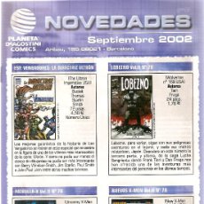 Cómics: BOLETÍN DE NOVEDADES DE PLANETA AGOSTINI COMICS. SEPTIEMBRE 2002.. Lote 5205263