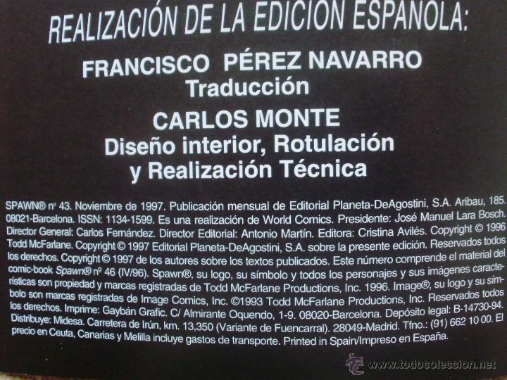 C&oacute;mics: Spawn Comics, n&uacute;meros 41 y 43, Planeta DeAgostini, World Comics, Image, a&ntilde;o 1997, Todd McFarlane - Foto 7
