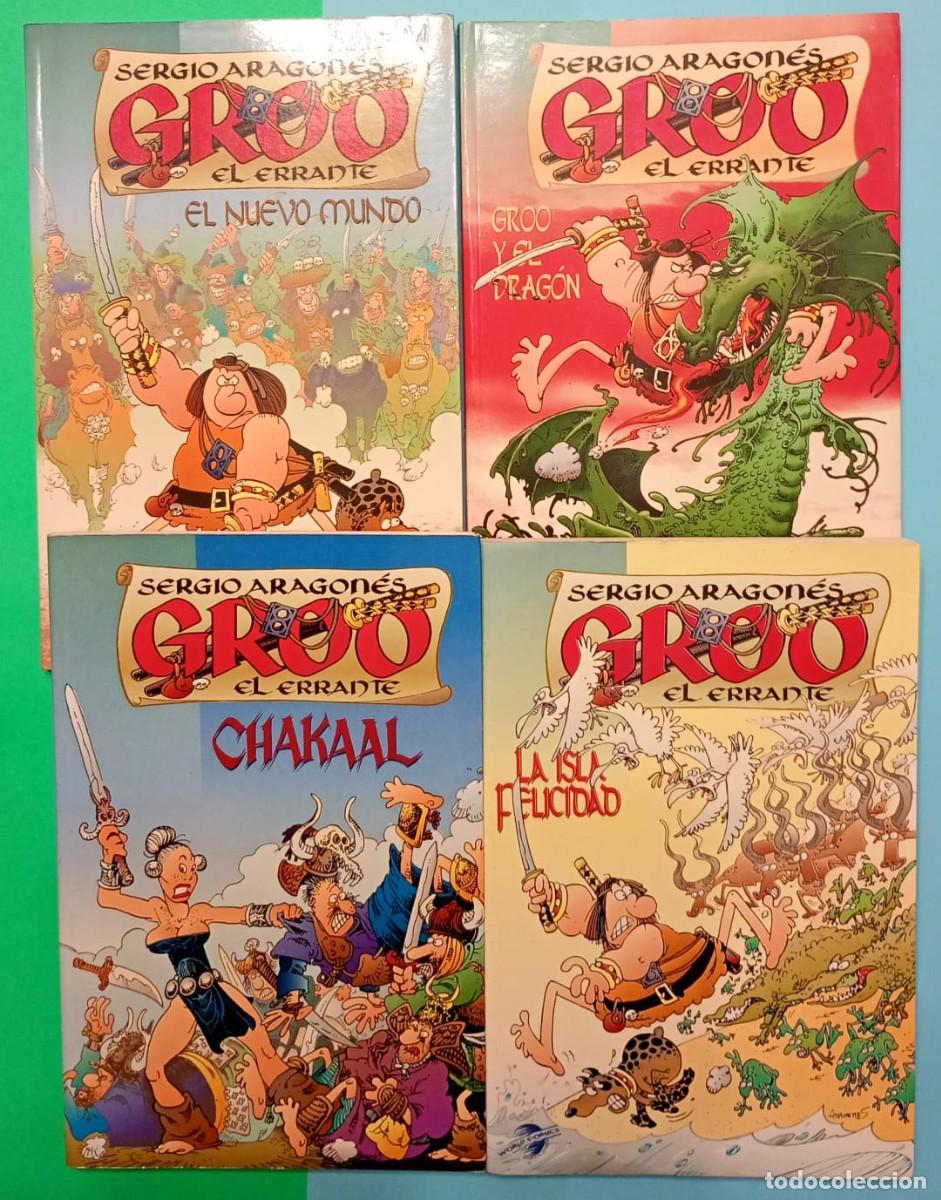 C&oacute;mics: 4 tomos Groo el errante, world comics, 1a ed. Nuevo mundo, Groo y el drag&oacute;n, Chakaal, isla felicidad