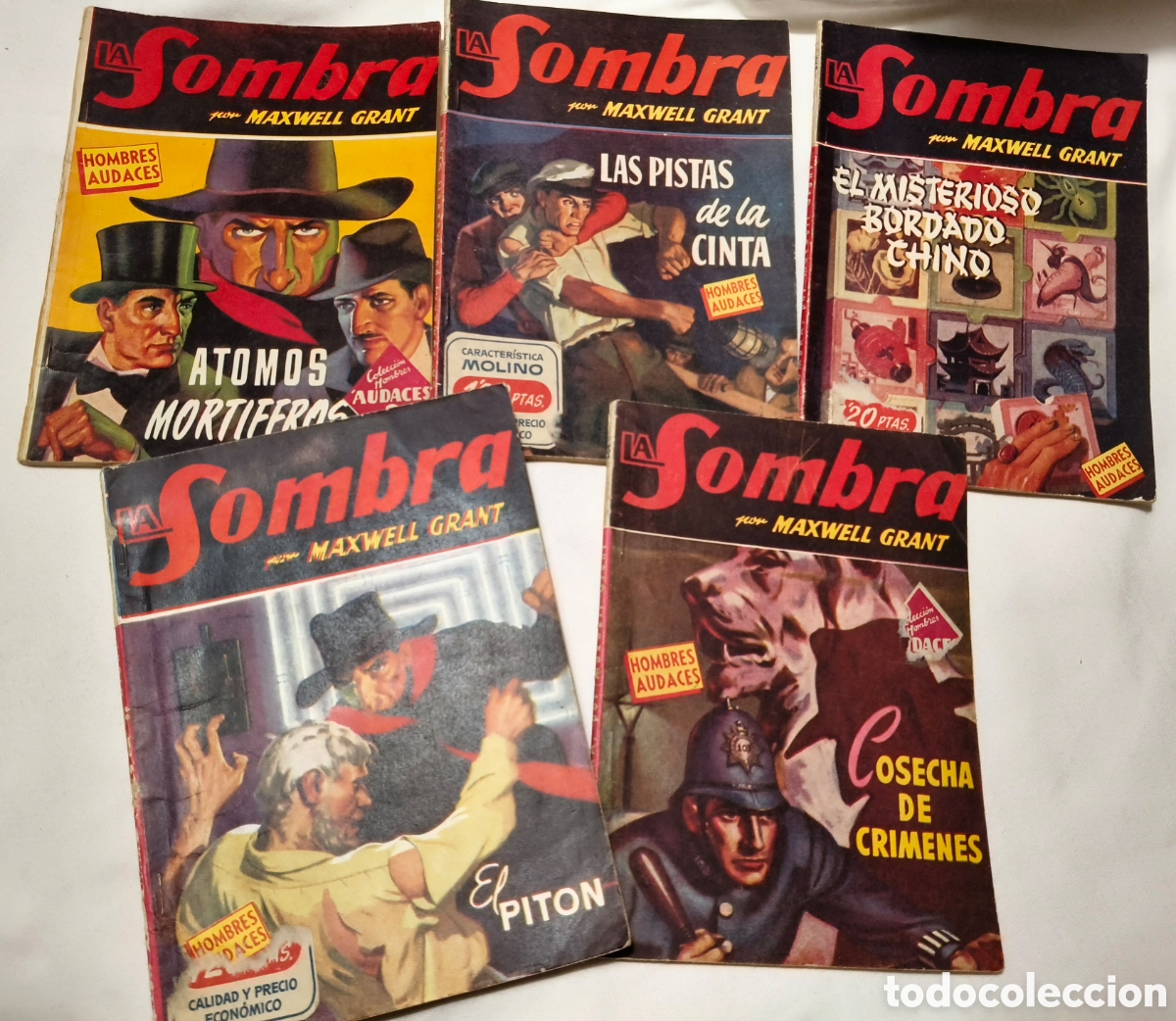 C&oacute;mics: Lote 5 Novelas Pulp LA SOMBRA - Colecci&oacute;n Hombres Audaces - Ed. Molino (A&ntilde;os 40/50)