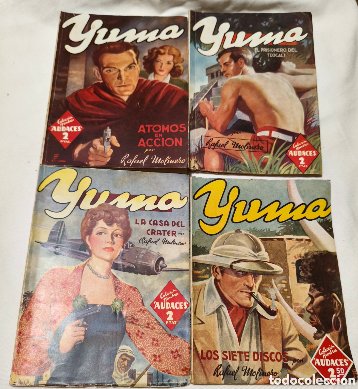 C&oacute;mics: Lote 4 Novelas Vintage YUMA (Rafael Molinero) - Colecci&oacute;n Hombres Audaces - Ed. Molino 1945/1946