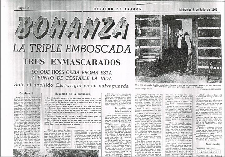 Cómics: AVENTURAS DE BONANZA EN LA PRENSA: HERALDO DE ARAGON, 1965 == BONANZA, LA SERIE DE TV - Foto 3 - 104130371