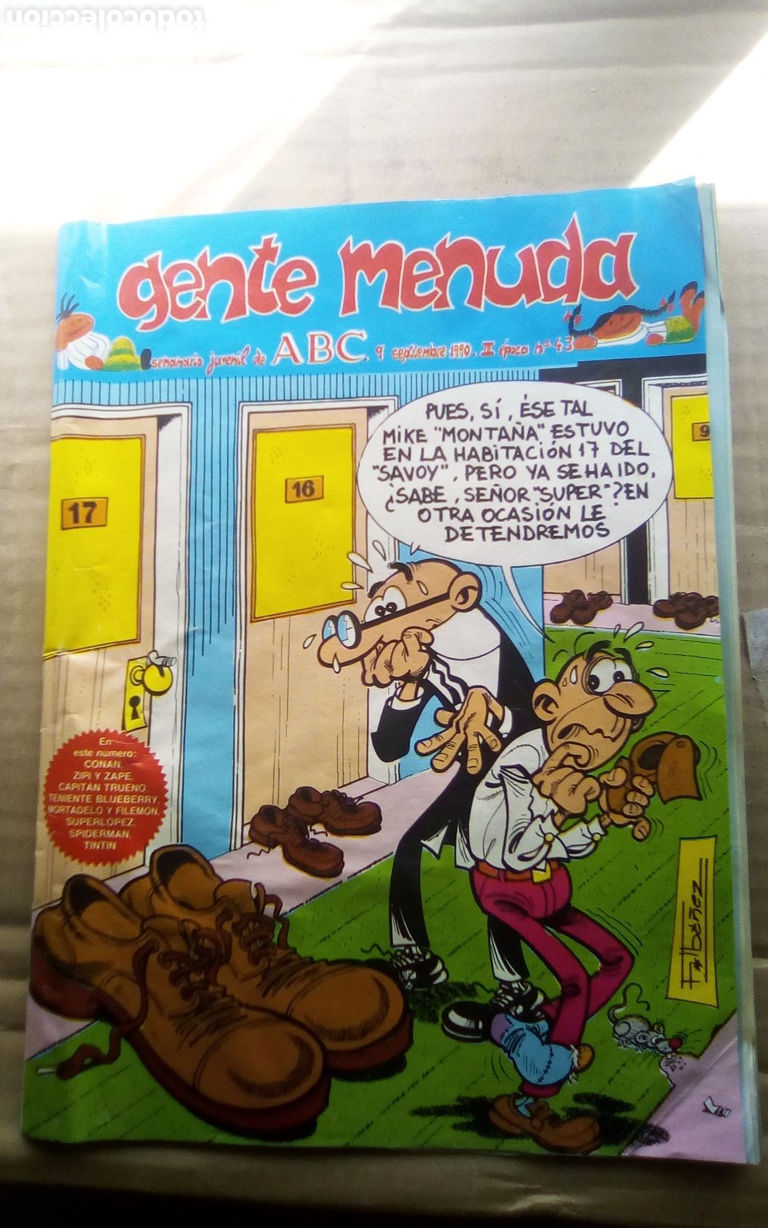 C&oacute;mics: Gente menuda, n&deg; 43. 09-09-1990. Mortadelo y Filem&oacute;n. Poster Hugo S&aacute;nchez.