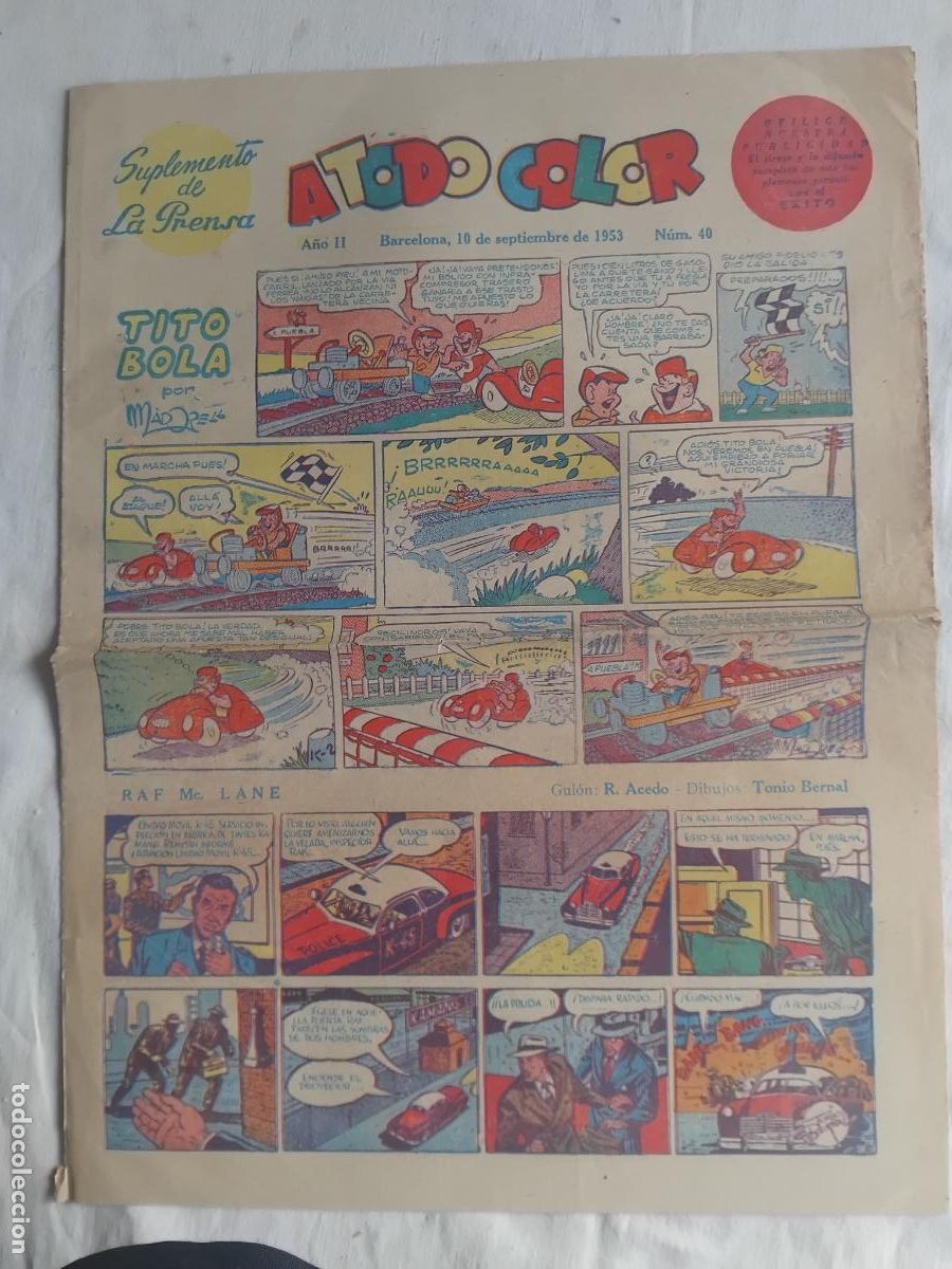 C&oacute;mics: A TODO COLOR N&ordm; 40 SUPLEMENTO DE LA PRENSA 10 SEPTIEMBRE DE 1953