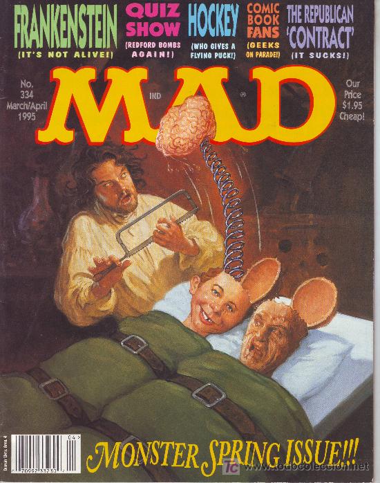 Comics: MAD N&ordm; 334, FRANKENSTEIN.QUIZ SHOW.HOCKEY.COMIC BOOK FANS.THE REPUBLICAN CONTRACT