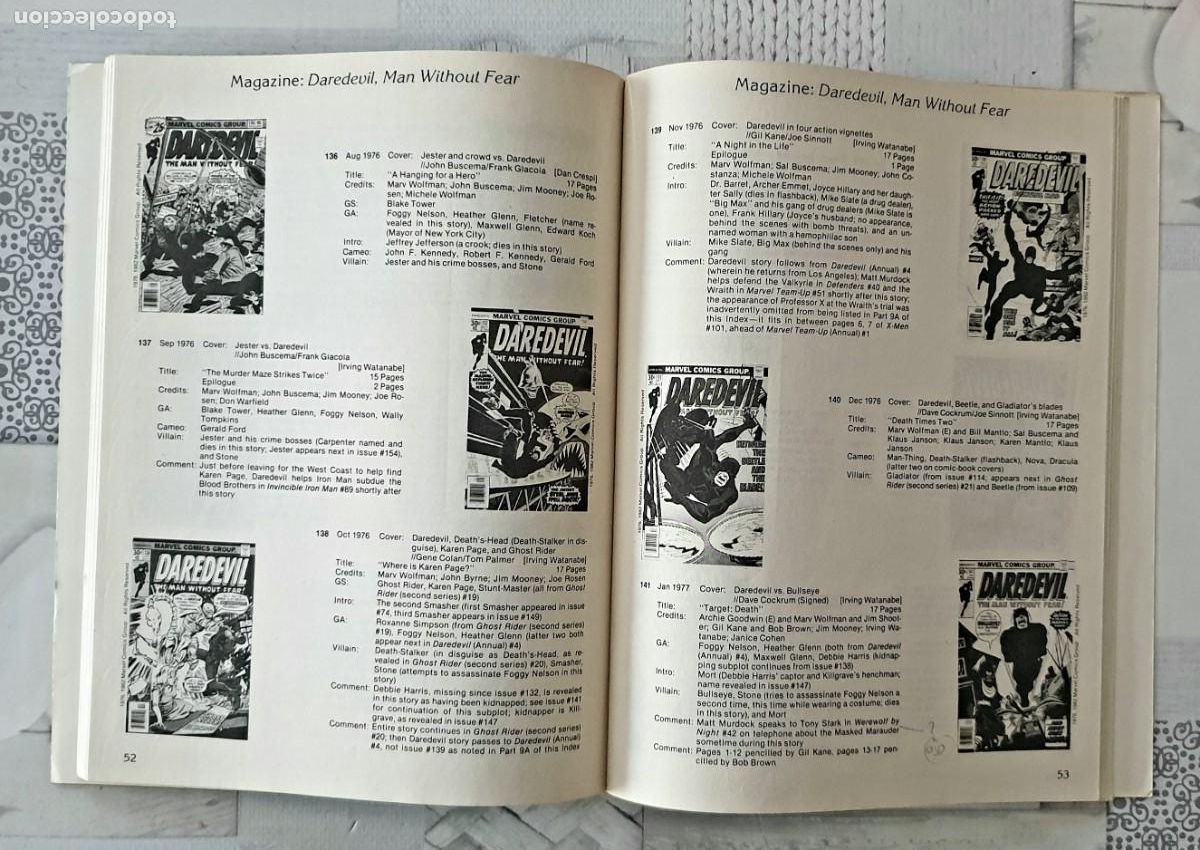 C&oacute;mics: MARVEL COMICS INDEX n&ordm; 9B DAREDEVIL. Original en ingles. Marvel Comics 1982 - Foto 3