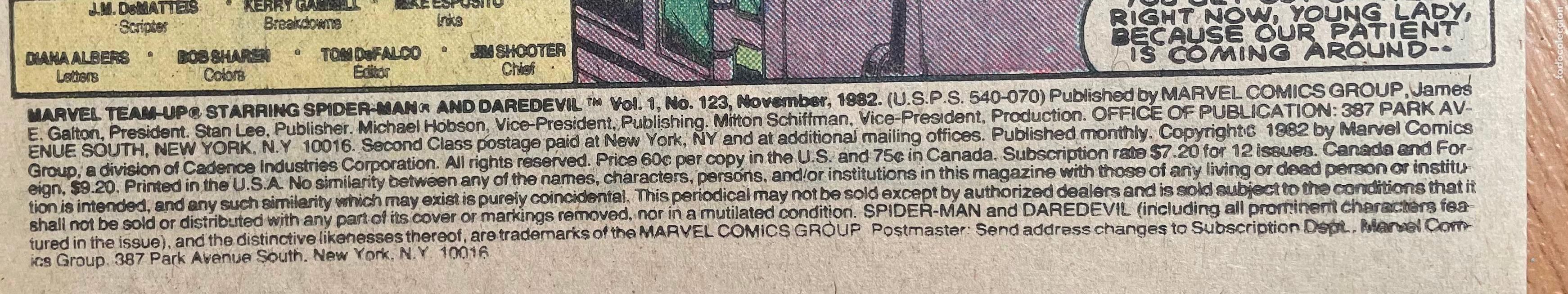 C&oacute;mics: SPIDERMAN AND DAREDEVIL, Marvel A&ntilde;os 80 Numero 123 - Foto 4
