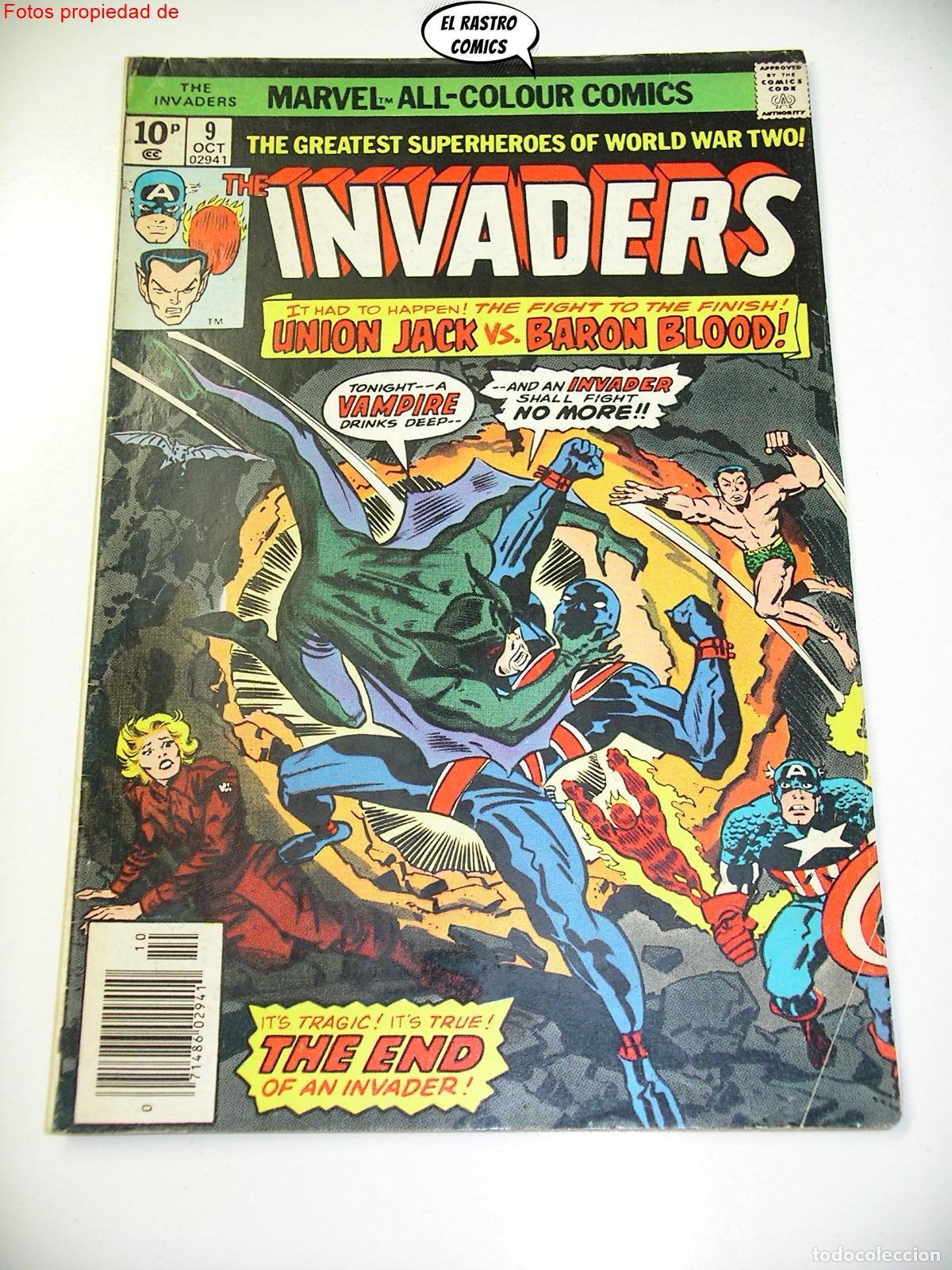 Comics: The Invaders n&ordm; 9, ed. Marvel UK 1976, en ingl&eacute;s,