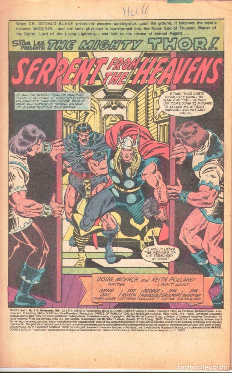 C&oacute;mics: THOR #313 MARVEL COMICS USA 1981 PENCE PRICE - Foto 3