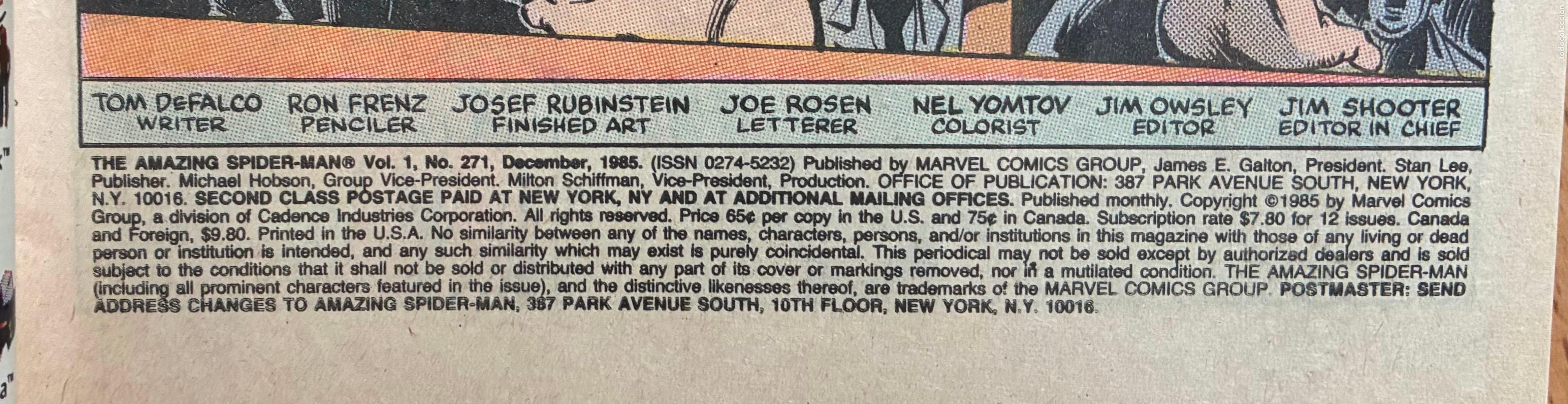 C&oacute;mics: SPIDER MAN, NUMERO 271, MARVEL, USA - Foto 4