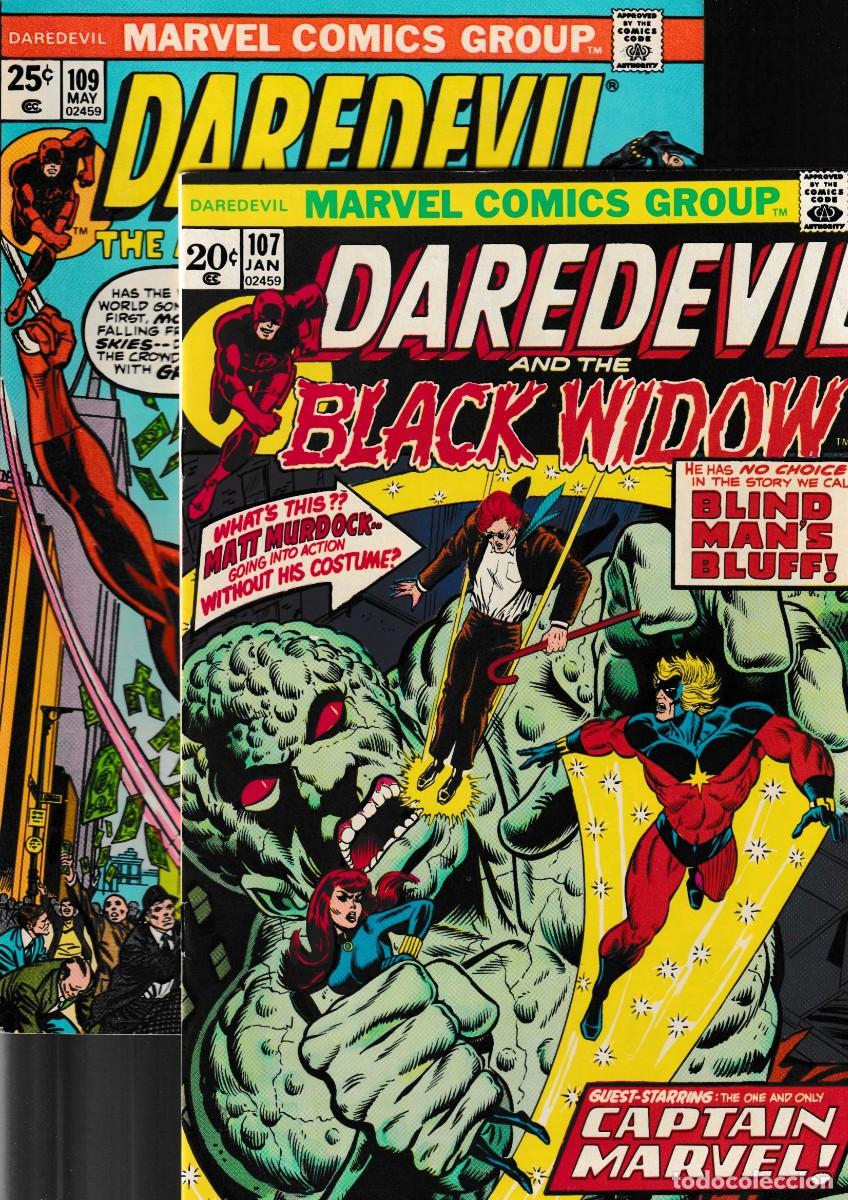 C&oacute;mics: DAREDEVIL 107 109 112 113 119 120 121 122 123 LOTE DE 9 - MARVEL 1974-1975 FN/VFN / BLACK WIDOW