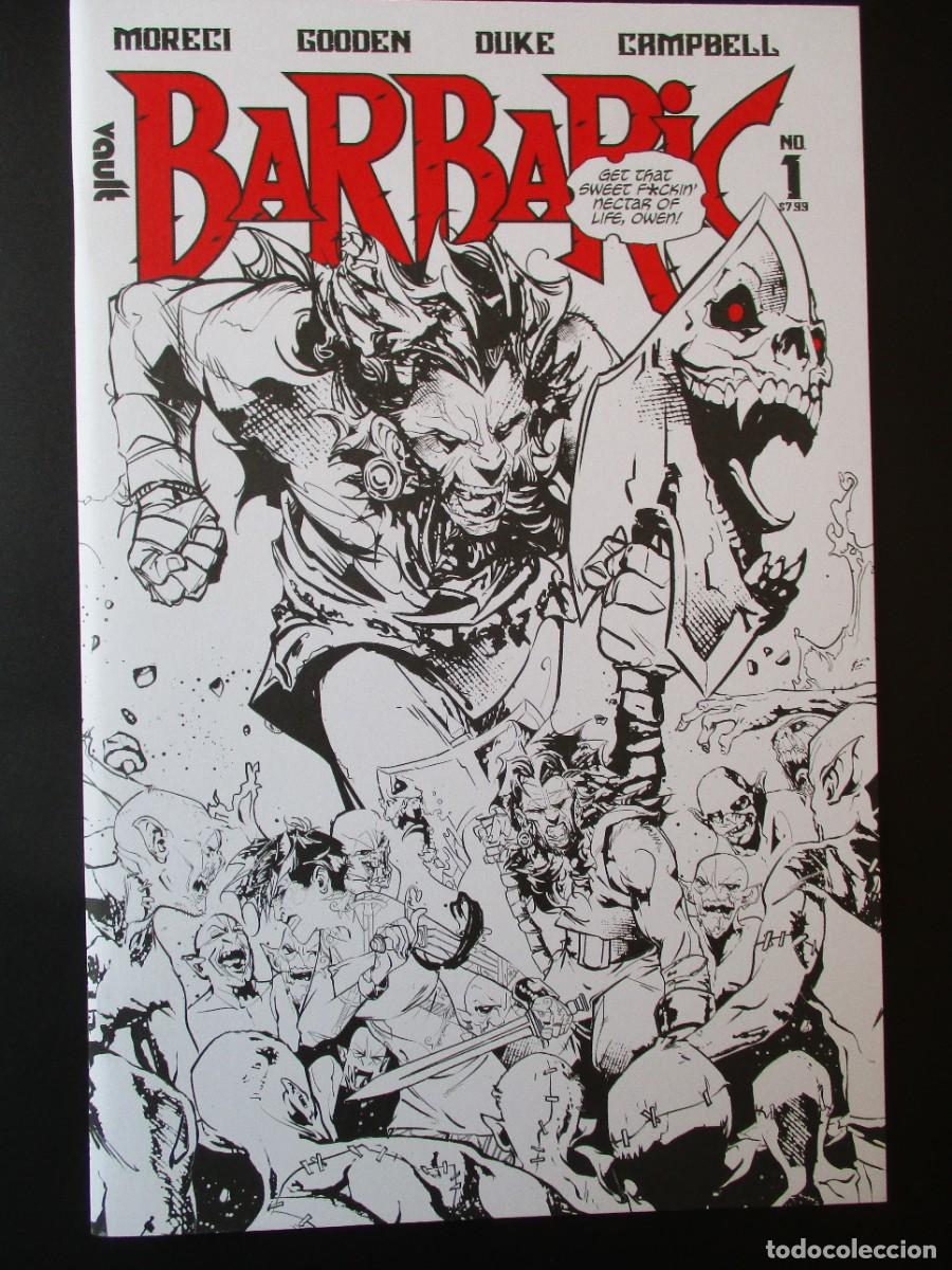 C&oacute;mics: Cubierta envolvente de boceto Barbaric #1 edici&oacute;n en blanco y negro Vault 2021
