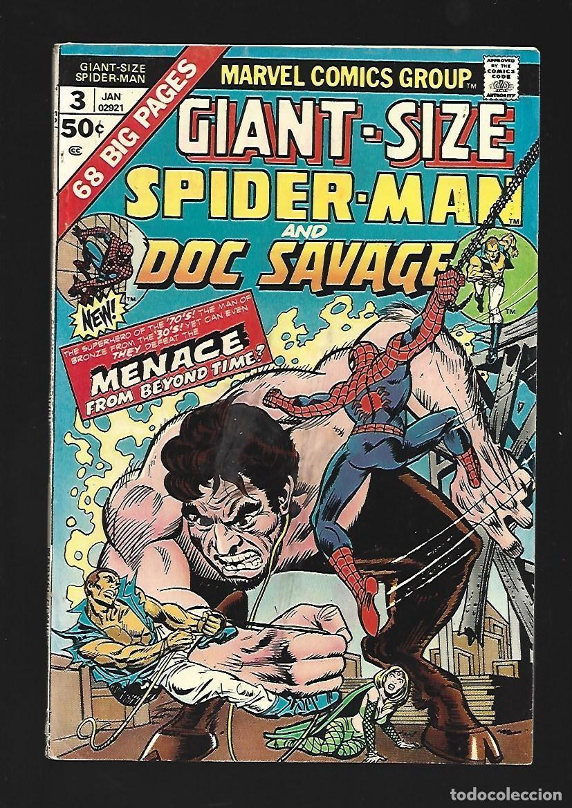 C&oacute;mics: Giant-size Spiderman, 3: Giant-size Spider-Man and Doc Savage, 1974, Marvel, buen estado. Caja DA