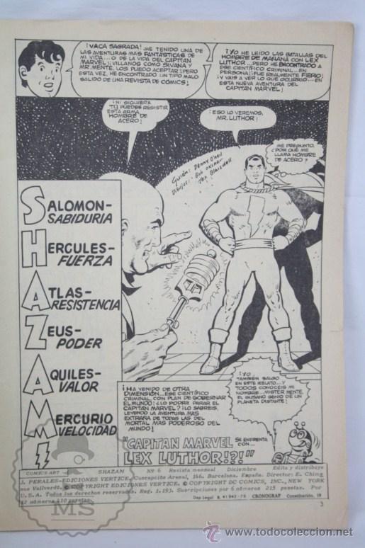 C&oacute;mics: C&oacute;mic Shazam - N&ordm; 6. Contra Lex Luthor - Ediciones V&eacute;rtice, A&ntilde;o 1978 - Foto 3
