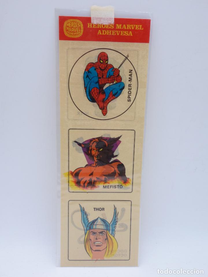 C&oacute;mics: HEROES MARVEL MOD 1. TIRA 6 PEGATINAS: SPIDERMAN,MEFISTO, THOR... Adhevesa, Circa 1975. OFRT
