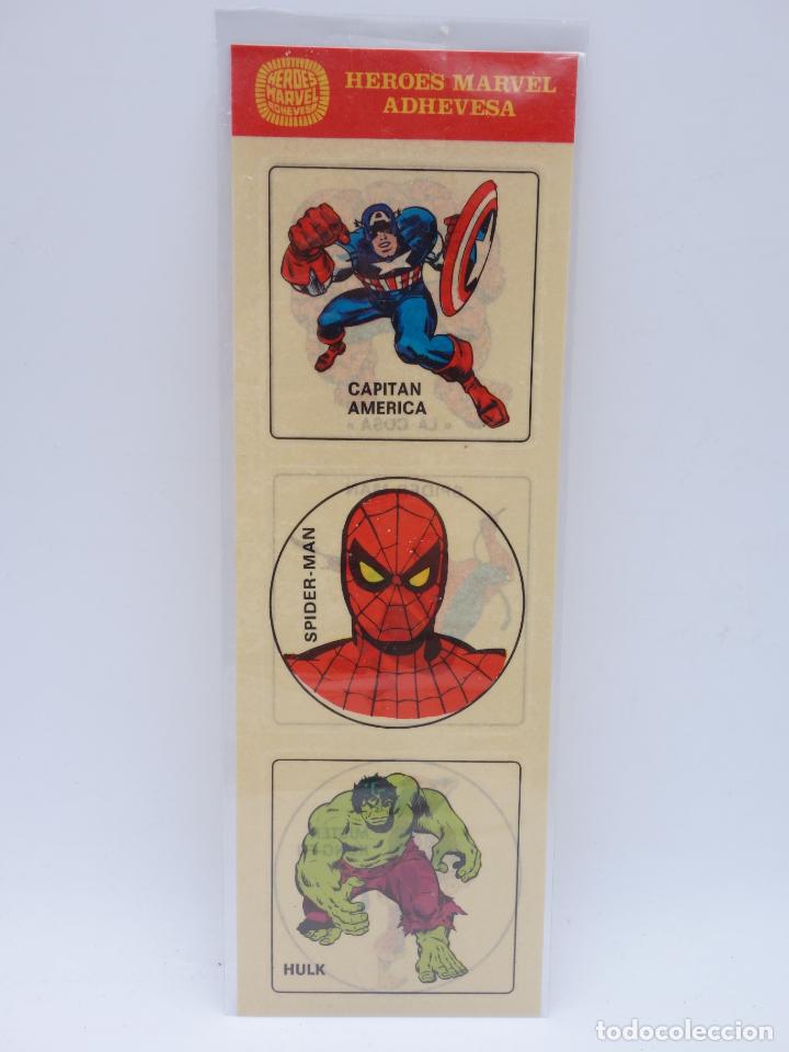 C&oacute;mics: HEROES MARVEL MOD 3. TIRA 6 PEGATINAS: SPIDERMAN, HULK, CAPITAN AMERICA. Adhevesa, Circa 1975. OFRT