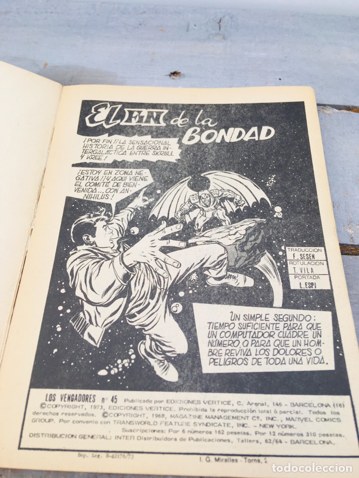 C&oacute;mics: C&Oacute;MIC LOS VENGADORES, EDITORIAL VERTICE N. 45 EL FIN DE LA BONDAD 1973 MARVEL - Foto 3