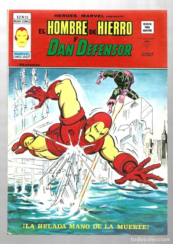 C&oacute;mics: H&eacute;roes Marvel vol. 2, n&uacute;mero 33: Hombre de hierro y Dan Defensor, 1977, Vertice, impecable - Foto 1