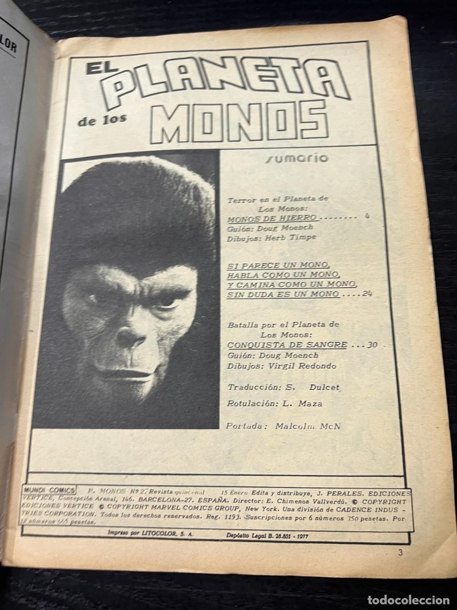C&oacute;mics: PLANETA DE LOS MONOS. V. 2. N&ordm; 27. MUNDI-COMICS. EDICIONES V&Eacute;RTICE. - Foto 2