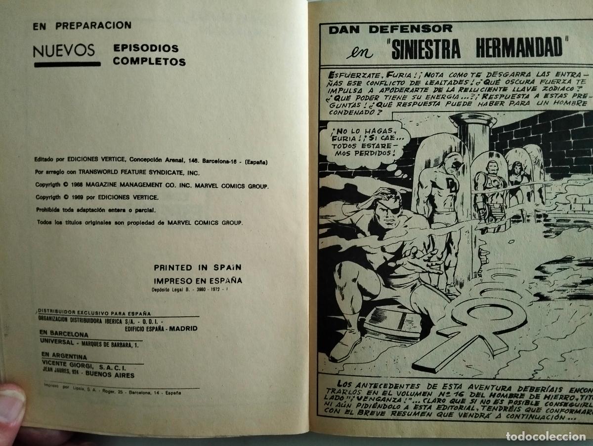 C&oacute;mics: DAN DEFENSOR N&ordm; 31, EDICION ESPECIAL, MARVEL, EDICIONES VERTICE, A&Ntilde;O 1972 - Foto 2