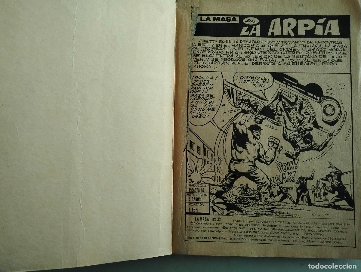 C&oacute;mics: LA MASA N&ordm; 33, EDICIONES VERTICE, A&Ntilde;O 1973 - Foto 2