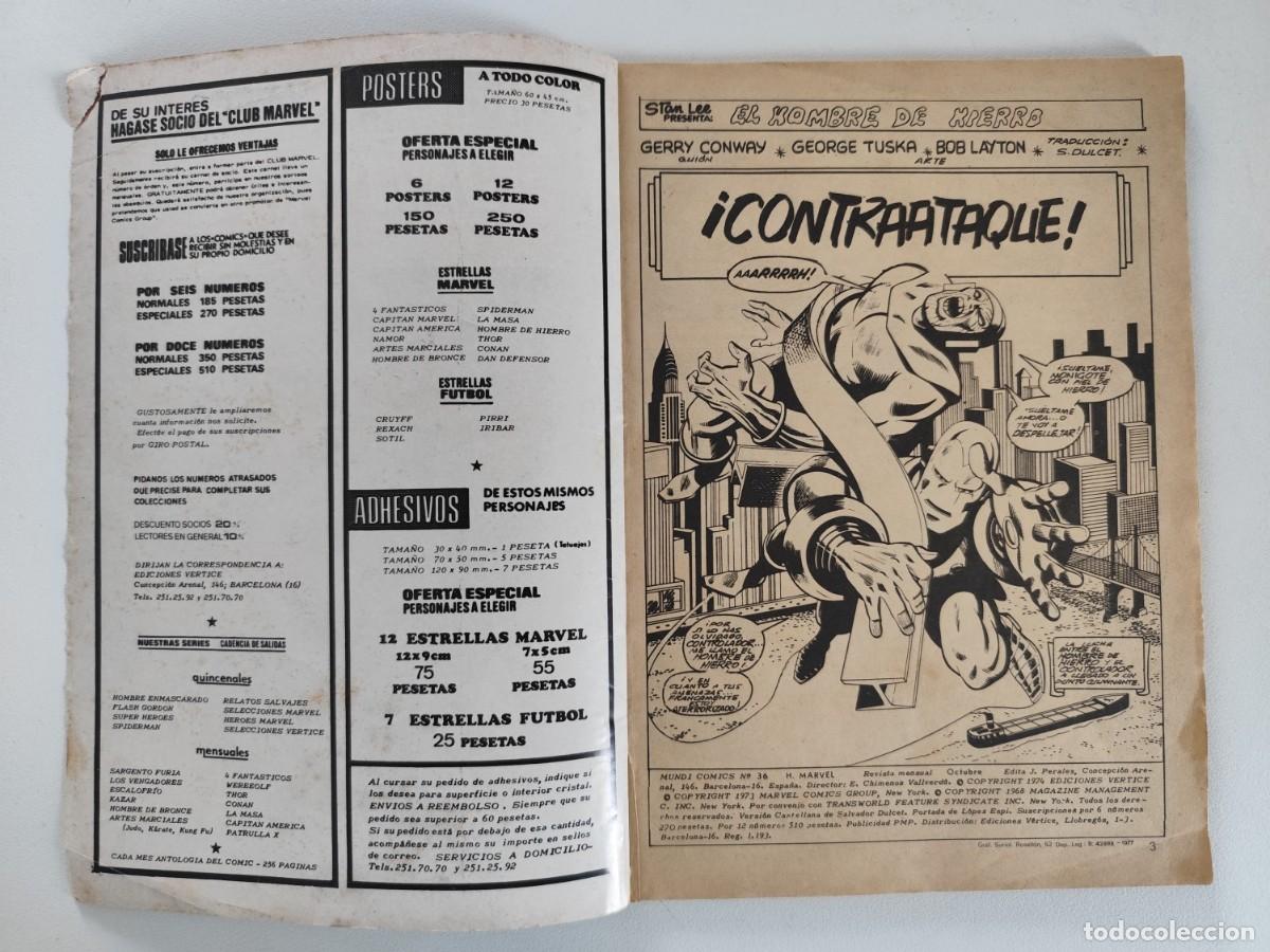 C&oacute;mics: H&Eacute;ROES MARVEL Vol.2 # 36 - HOMBRE DE HIERRO y DAN DEFENSOR ~ MARVEL/V&Eacute;RTICE (1974) - Foto 2