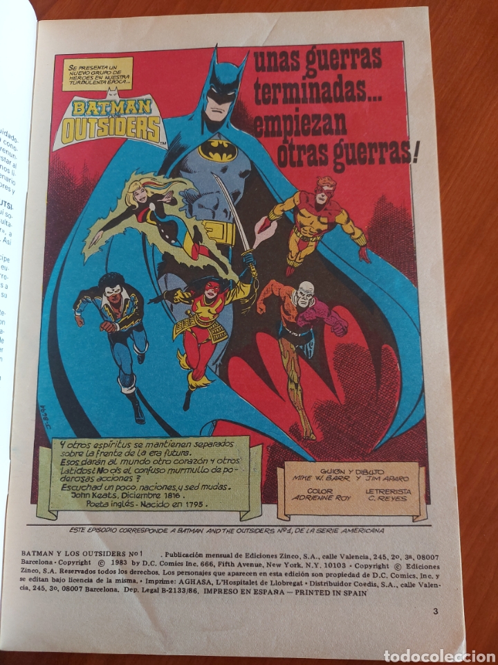 C&oacute;mics: N&uacute;m 1 Batman y los Ousiders 1983 Dc Zinco - Foto 2