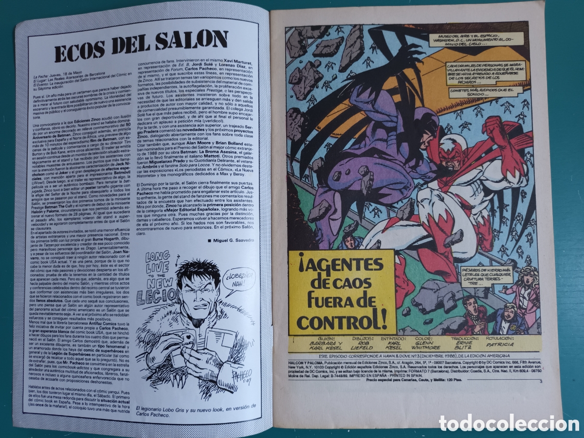 C&oacute;mics: Halc&oacute;n y Paloma N&deg; 3 ZINCO - DC COMICS 1989 - Foto 2
