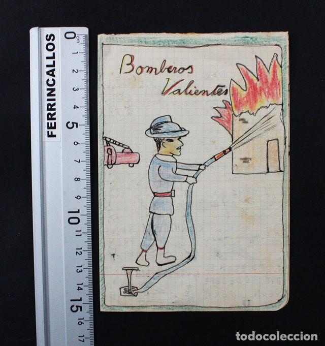 Comics : ANTIGUO DIPTICO COMIC HECHO A MANO POR UN NI&Ntilde;O, BOMBEROS VALIENTES, MUY CURIOSO