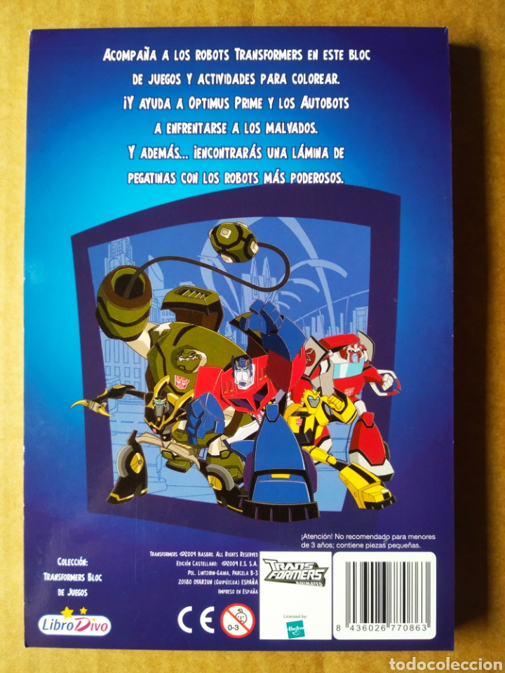 C&oacute;mics: Transformers Animated: Bloc de Juegos. Con Pegatinas (Libro Divo/Hasbro, 2009). Sin usar. - Foto 2