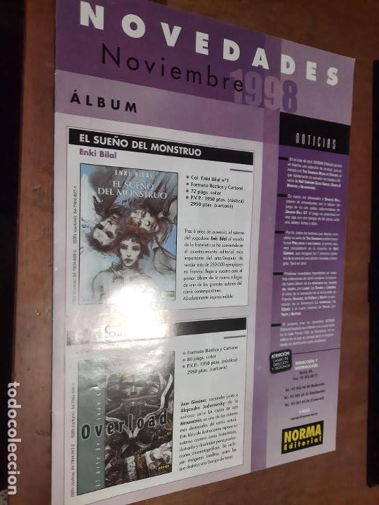 Comics: NOVEDADES NOVIEMBRE 98. NOVEDADES DE NORMA EDITORIAL. BOLETIN. BUEN ESTADO. DIFICIL