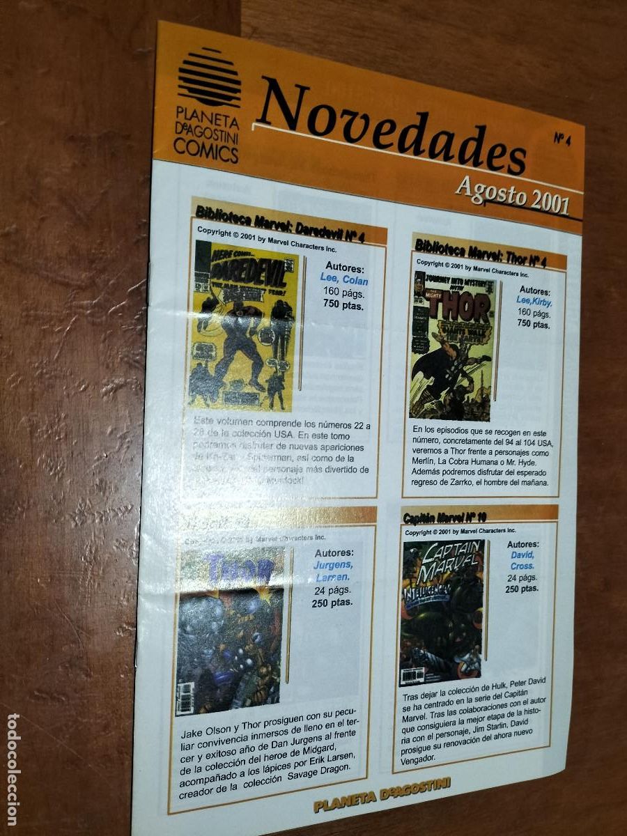 Comics: PLANETA DEAGOSTINI 4. NOVEDADES AGOSTO 2001. BOLET&Iacute;N DE NOVEDADES. DOBLADO. DIFICIL