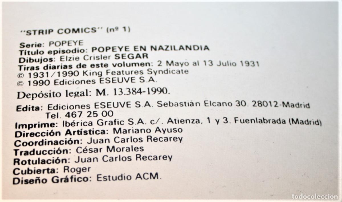 C&oacute;mics: POPEYE - SEGAR - STRIP COMICS N&ordm; 1 - ED. ESEUVE 1990 - Foto 3