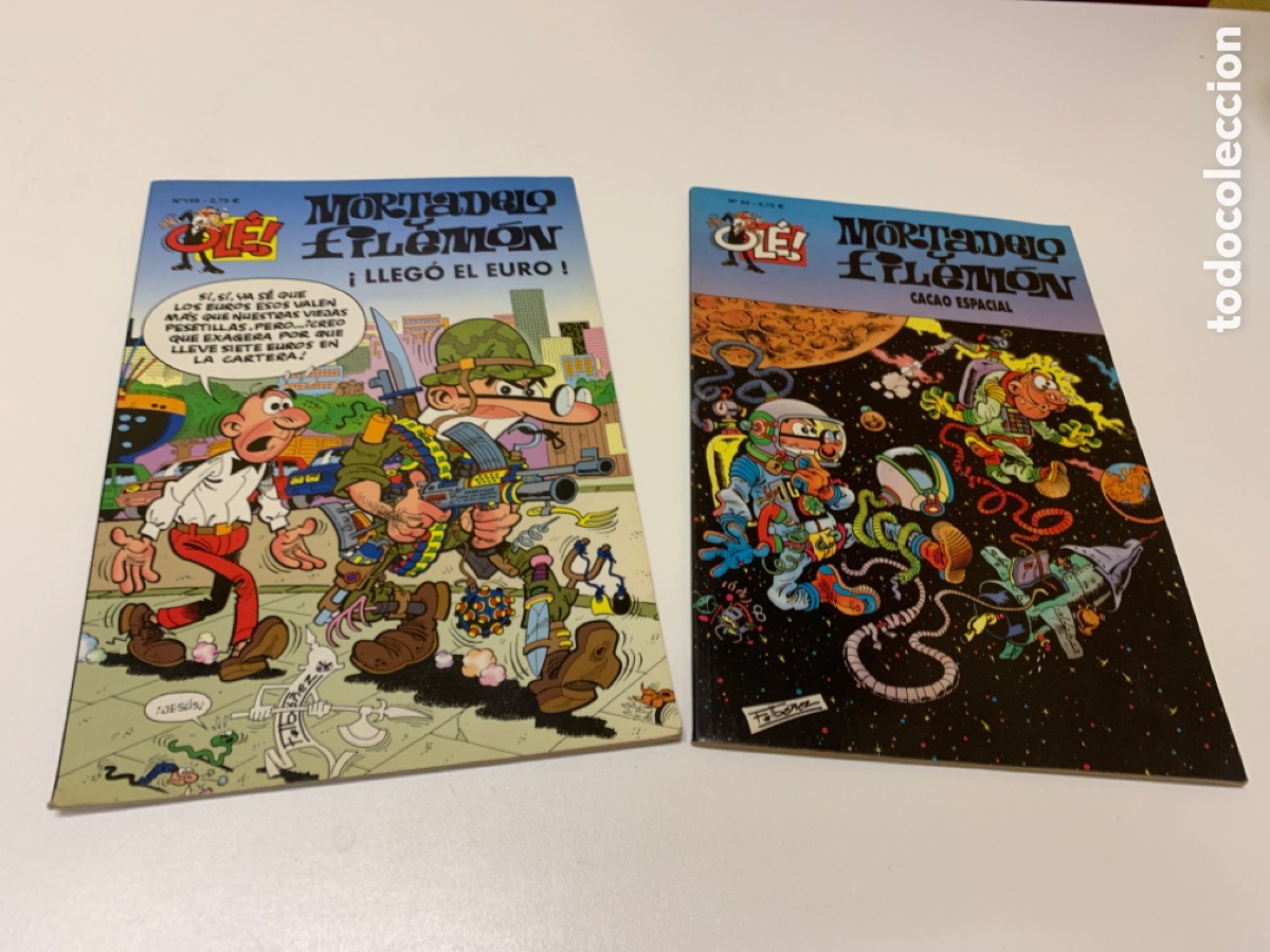 C&oacute;mics: Dos Mortadelo y Filem&oacute;n 84 Cacao Espacial y 159 Llego el Euro + Regalo Mundial 78