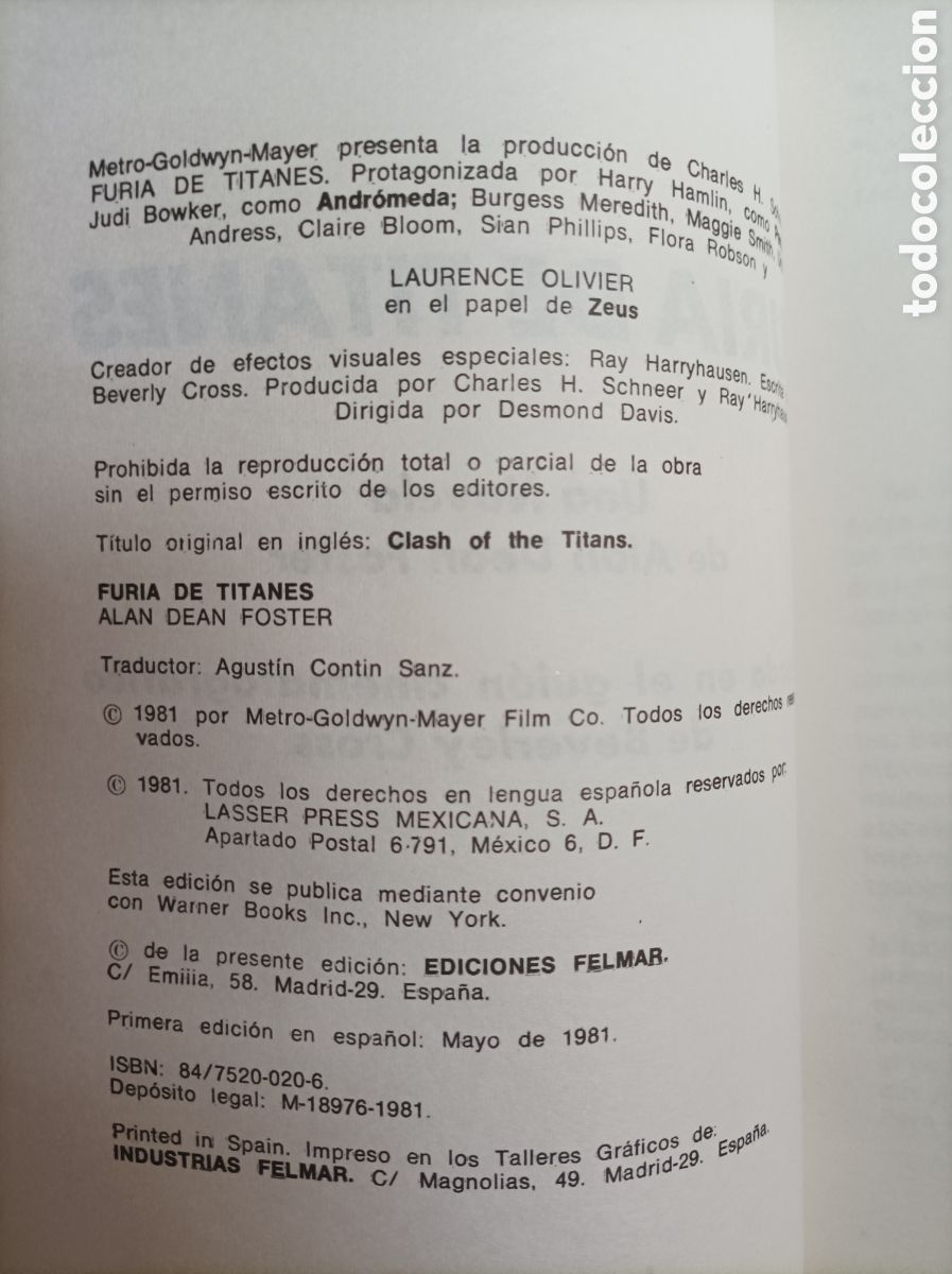 C&oacute;mics: FURIA DE TITANES. ALAN DE&Aacute;N FOSTER. LASER PRESS. 1981 - Foto 3