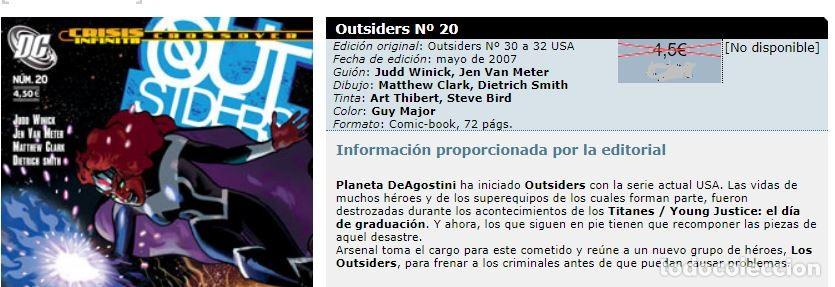 C&oacute;mics: OUTSIDERS - 1..20 COMPLETA - Ed Planeta, grapa, a&ntilde;o 2005 - Como Nuevos - Foto 2