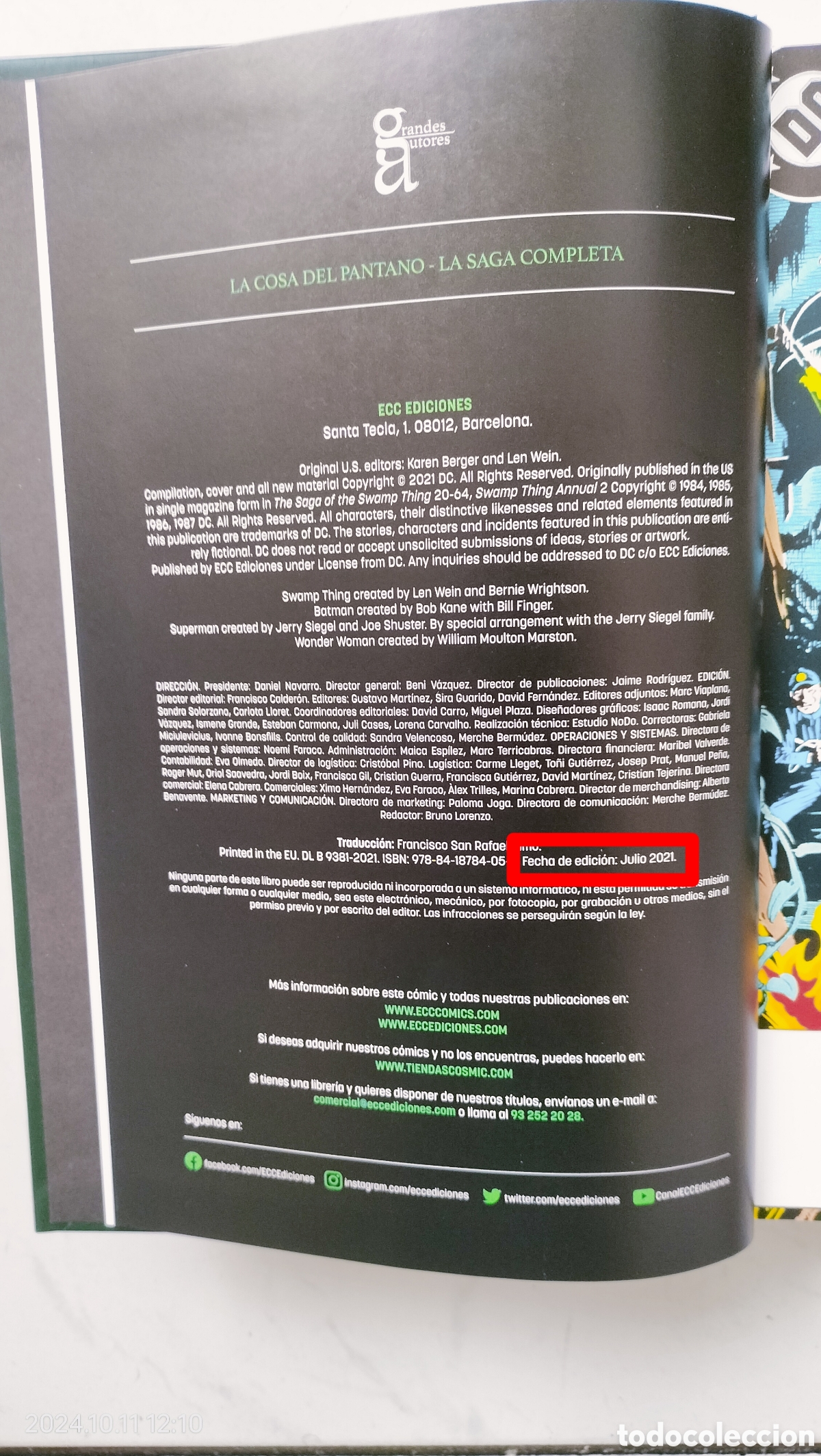 C&oacute;mics: LA COSA DEL PANTANO - LA SAGA COMPLETA PRIMERA EDICI&Oacute;N 2021 - Foto 3