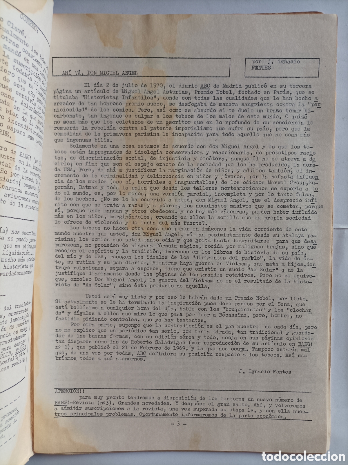 C&oacute;mics: BOLETIN INFORMATIVO N.&deg; 11. BANG. 1970. - Foto 3