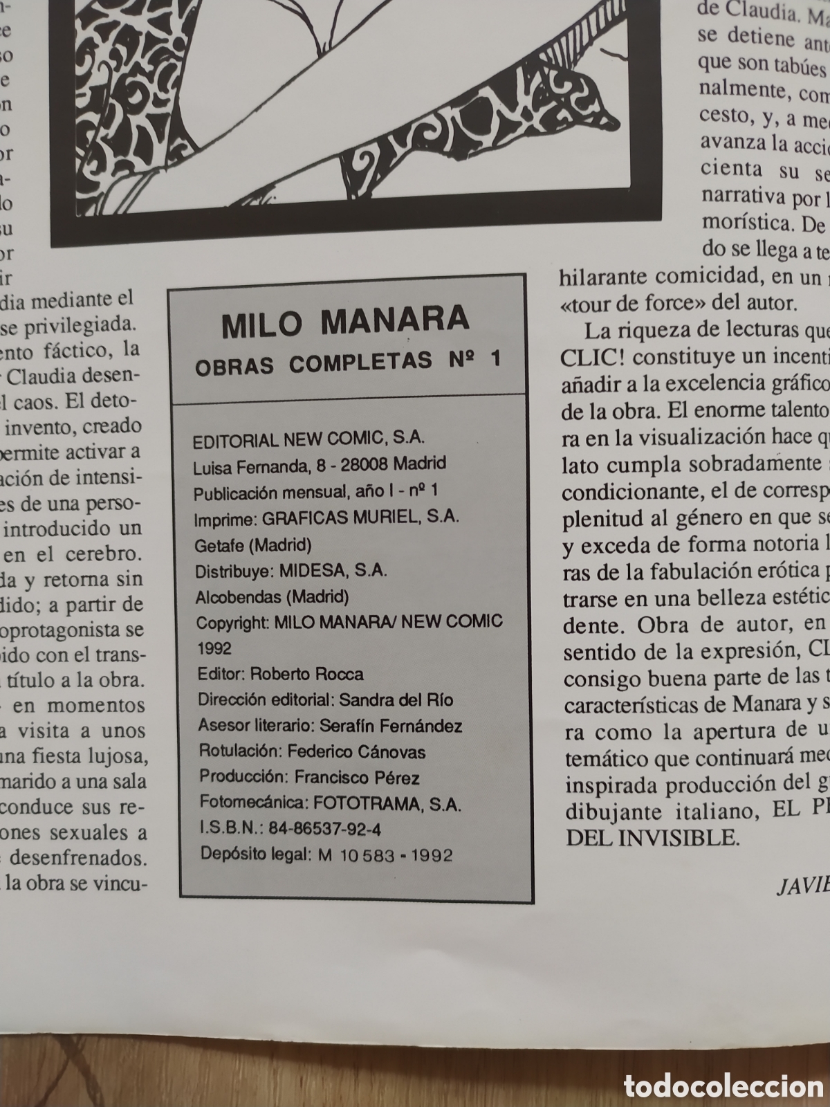 C&oacute;mics: Manara. Milo Manara. El clic. Obras completas N&deg;1 New Comic, 1992 - Foto 2
