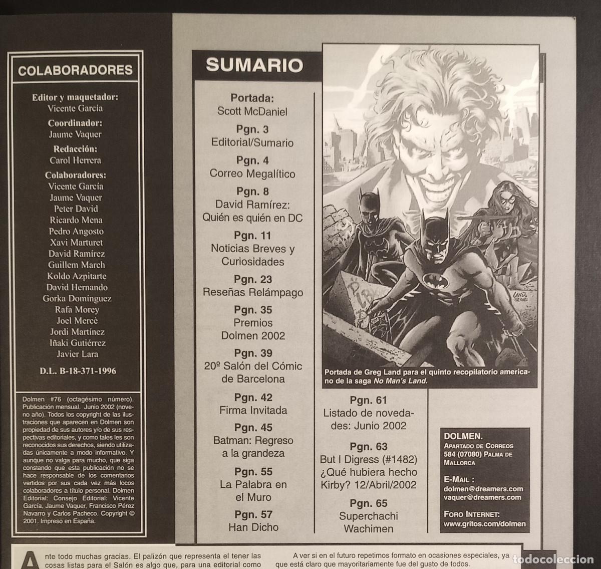 C&oacute;mics: REVISTA SOBRE C&Oacute;MICS DOLMEN N&ordm; 76 - JUNIO 2002 - Foto 2