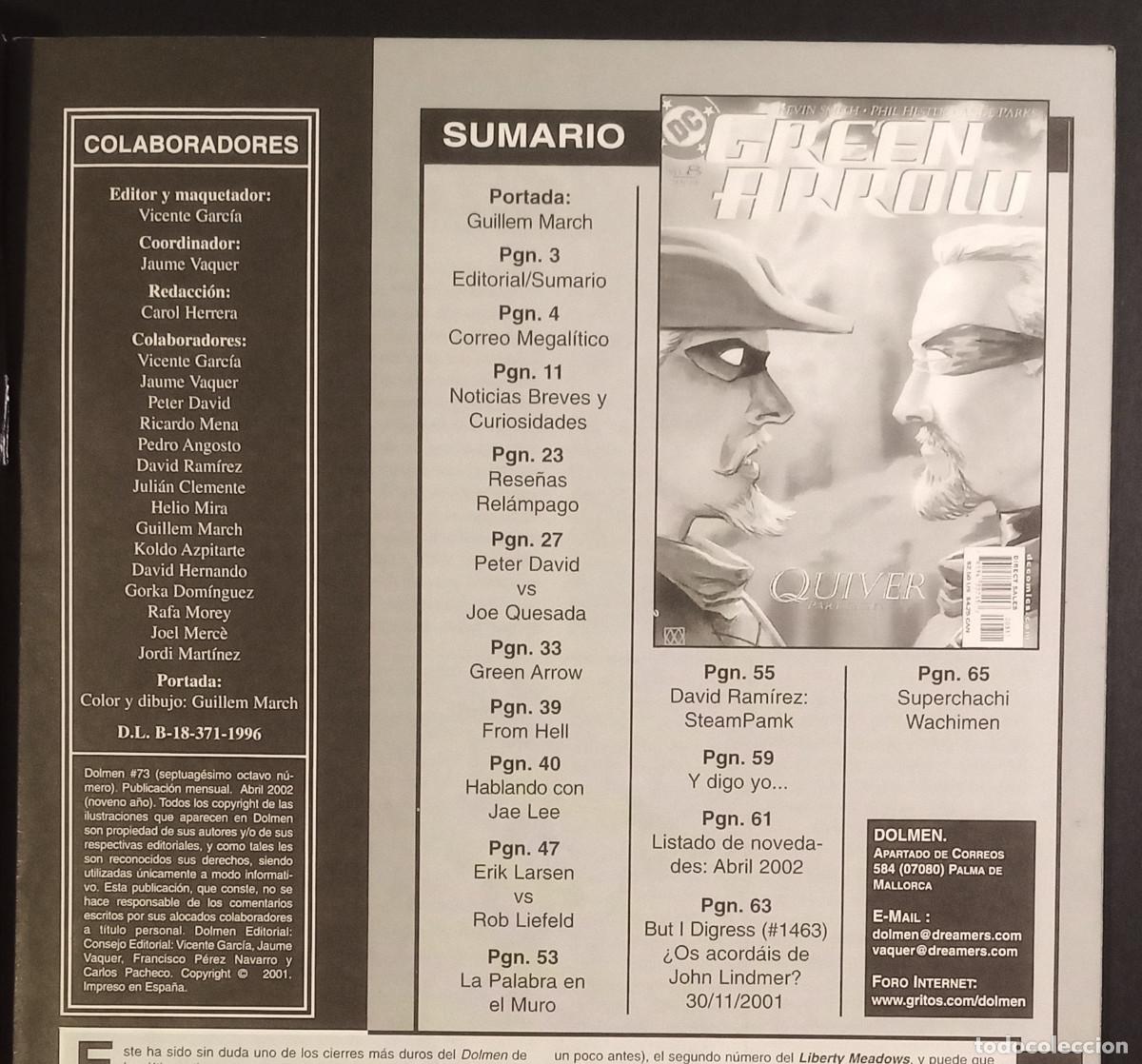 C&oacute;mics: REVISTA SOBRE C&Oacute;MICS DOLMEN N&ordm; 73 - ABRIL 2002 - Foto 2