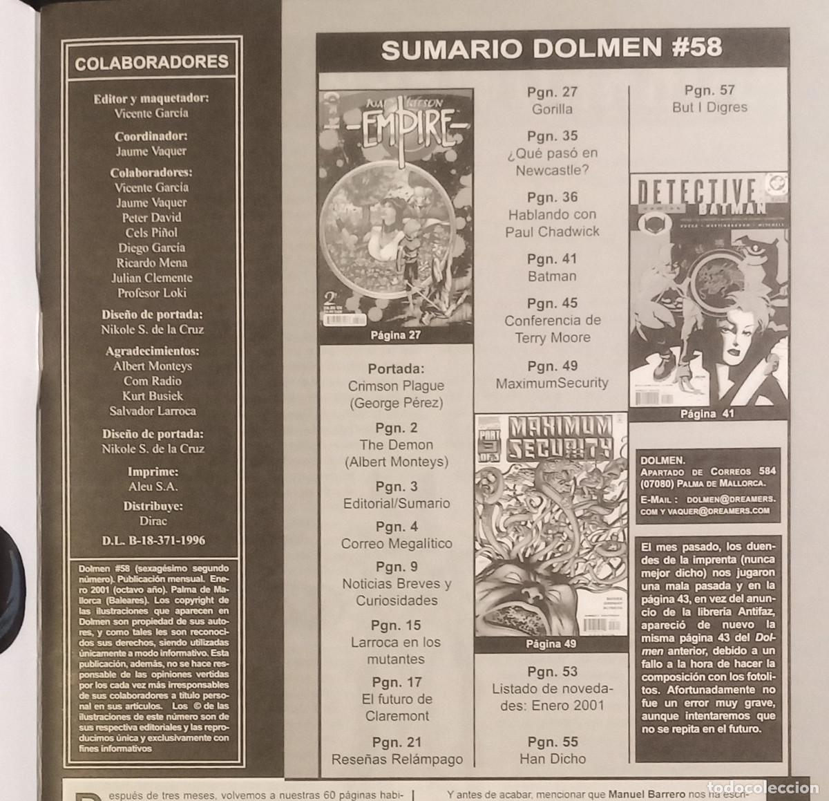 C&oacute;mics: REVISTA SOBRE C&Oacute;MICS DOLMEN N&ordm; 58 - ENERO 2001 - Foto 2