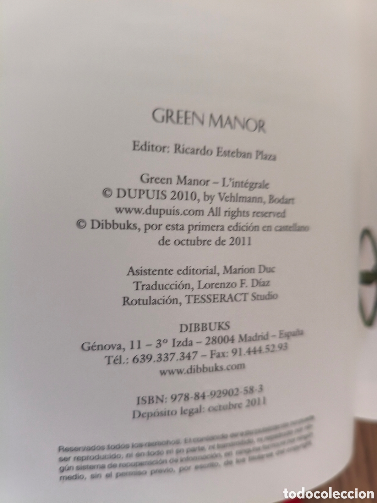 C&oacute;mics: GREEN MANOR BODART & VEHLMANN ED. DIBBUKS 2011 - Foto 6