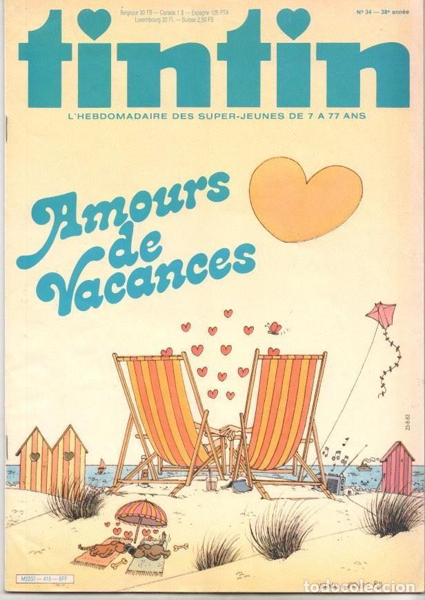 C&oacute;mics: Revista Tintin num 34, a&ntilde;o 38, 23/8/83: Amours de Vacances - varios