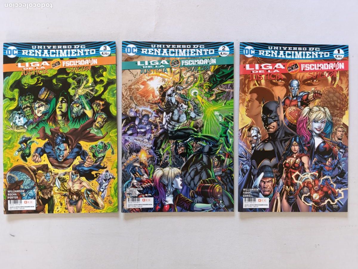 C&oacute;mics: LIGA DE LA JUSTICIA CONTRA ESCUADRON SUICIDA COMPLETA - N&ordm; 1, 2 Y 3 - DC - RENACIMIENTO - ECC (323)
