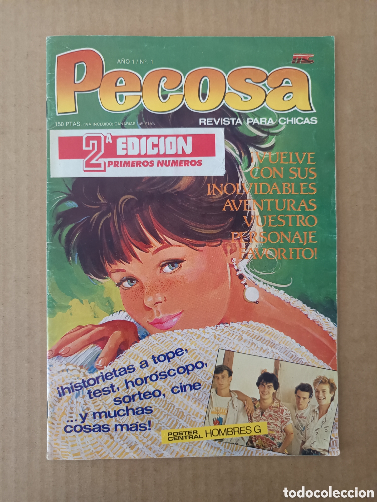 C&oacute;mics: Revista Para Chicas Pecosa n&deg;1 (MC Ediciones, 1986). P&oacute;ster central de Hombres G. Purita Campos.
