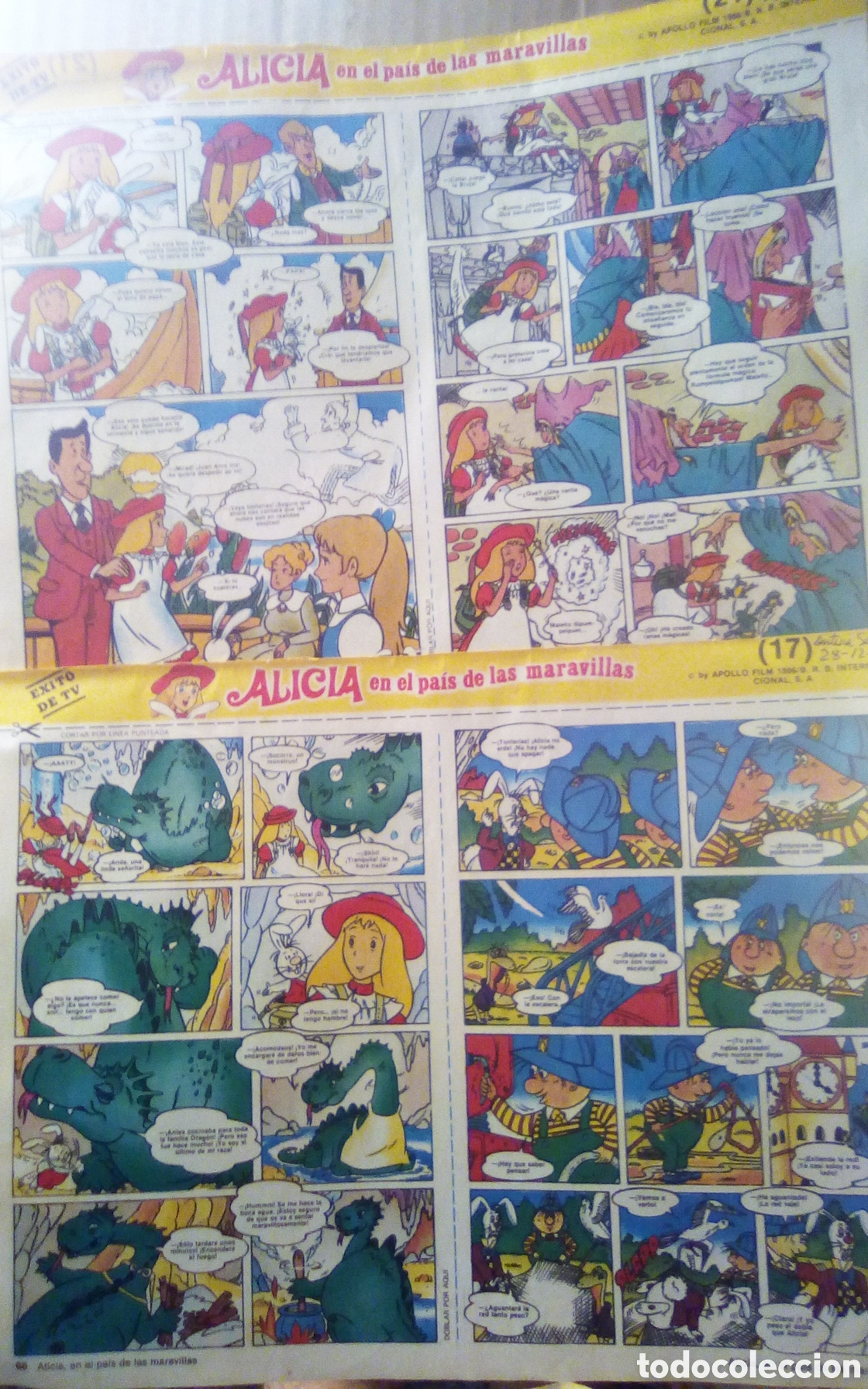 Comics: C&oacute;mics de Alicia en el pais de las maravillas, cap&iacute;tulo 17 y 21. Antena semanal. 28-12-1986. 2 Hojas