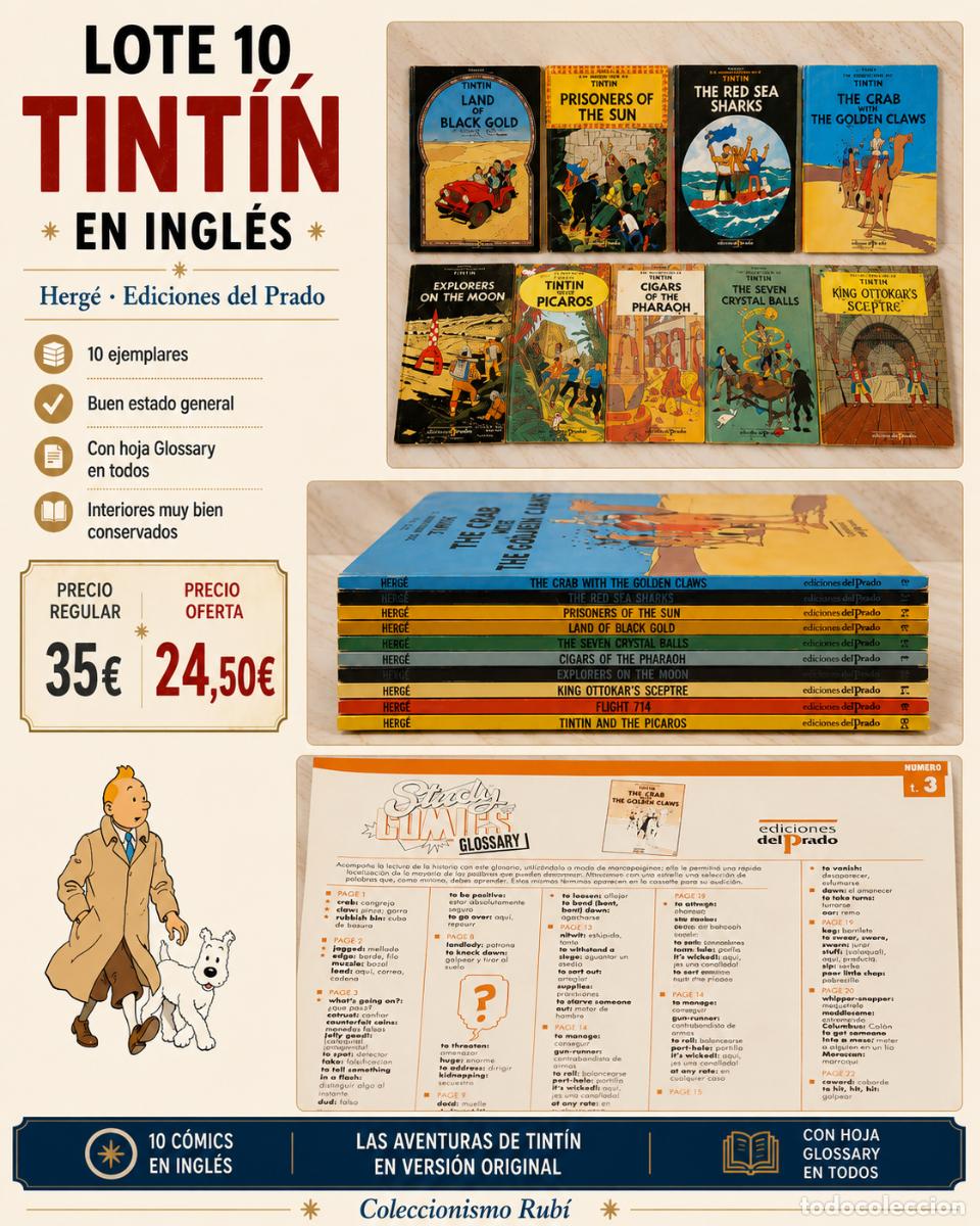 C&oacute;mics: LOTE 10 C&Oacute;MICS TINT&Iacute;N EN INGL&Eacute;S | EDICIONES DEL PRADO | HERG&Eacute; | MUY BUEN ESTADO