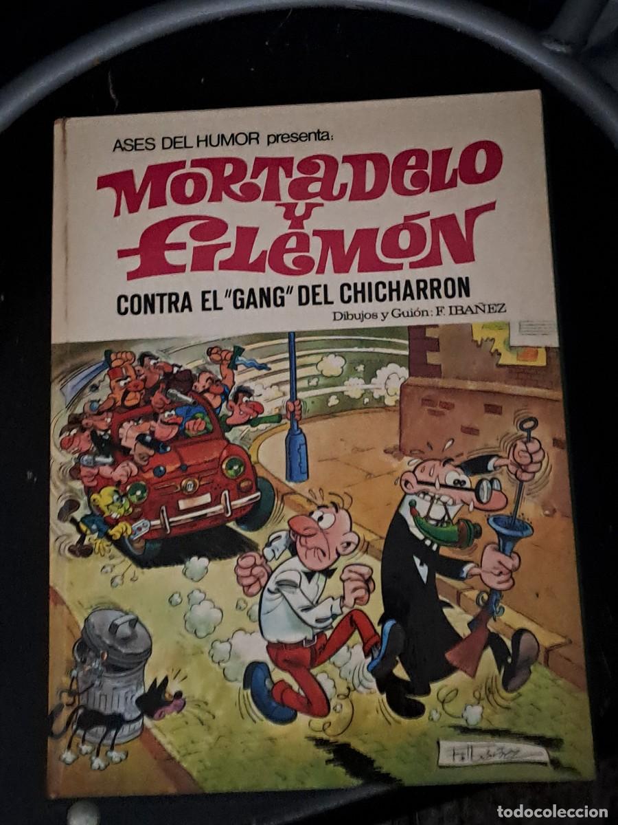 C&oacute;mics: Ases del humor, Mortadelo y Filem&oacute;n, contra el gang del chicharr&oacute;n, Bruguera contraportada verde